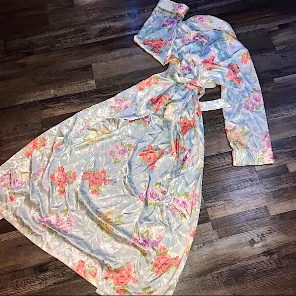 Vtg 80s Neiman Marcus Silk Fairycore/Cottagecore Coquette Lolita Floral Robe - Picture 5 of 14